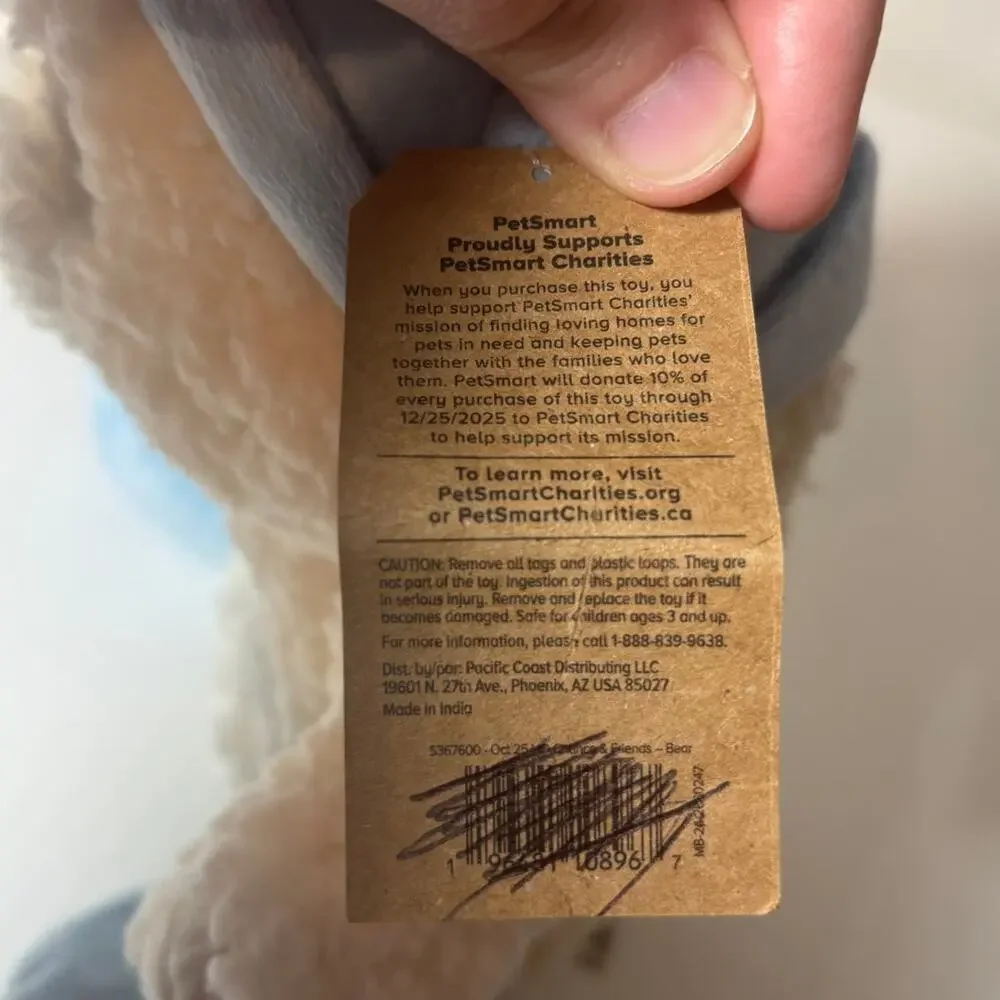 PetSmart NWT Journey Bear White Blue Snowflake Dog Toy Squeaker Plush 2025